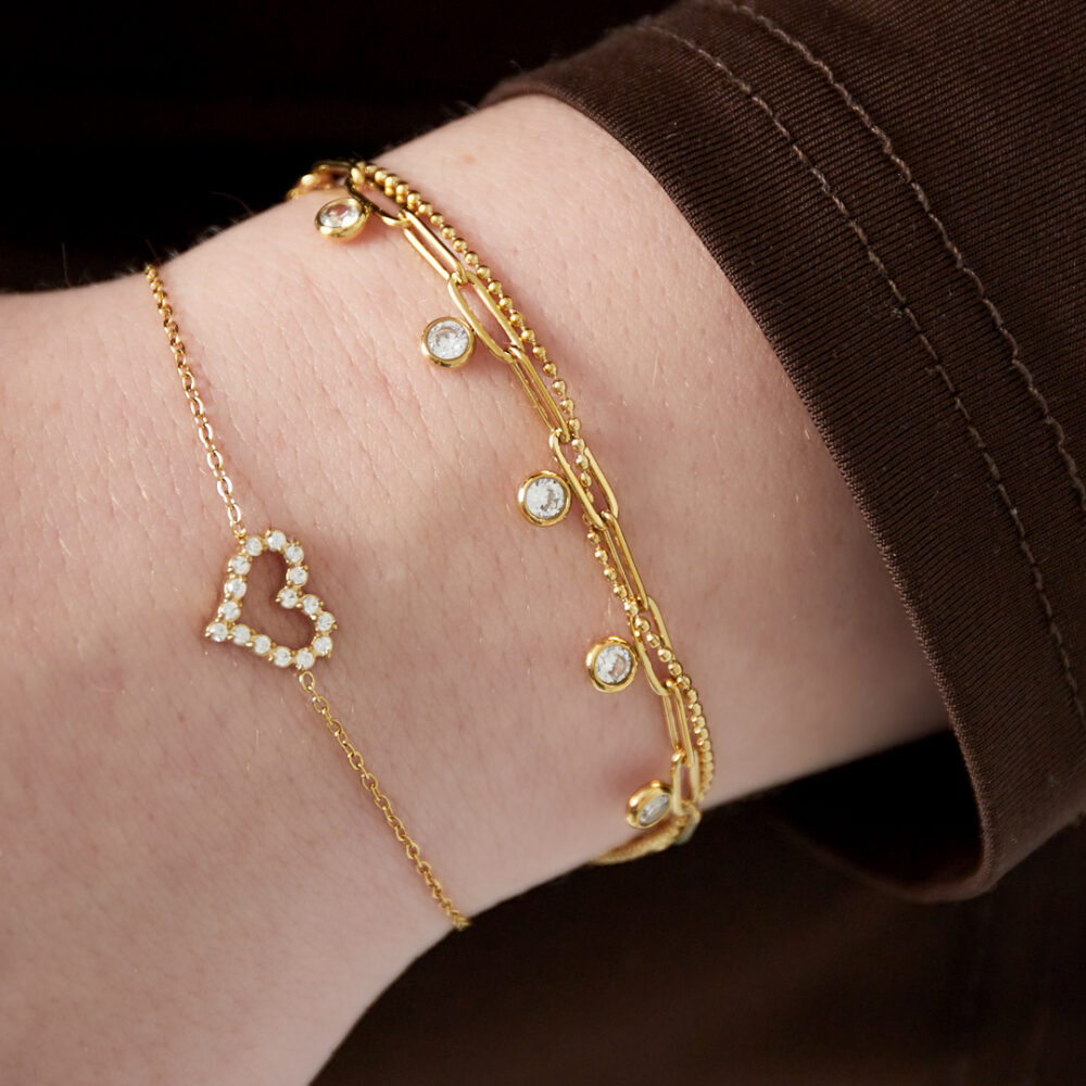 Meerlaagse armband met strass steentjes